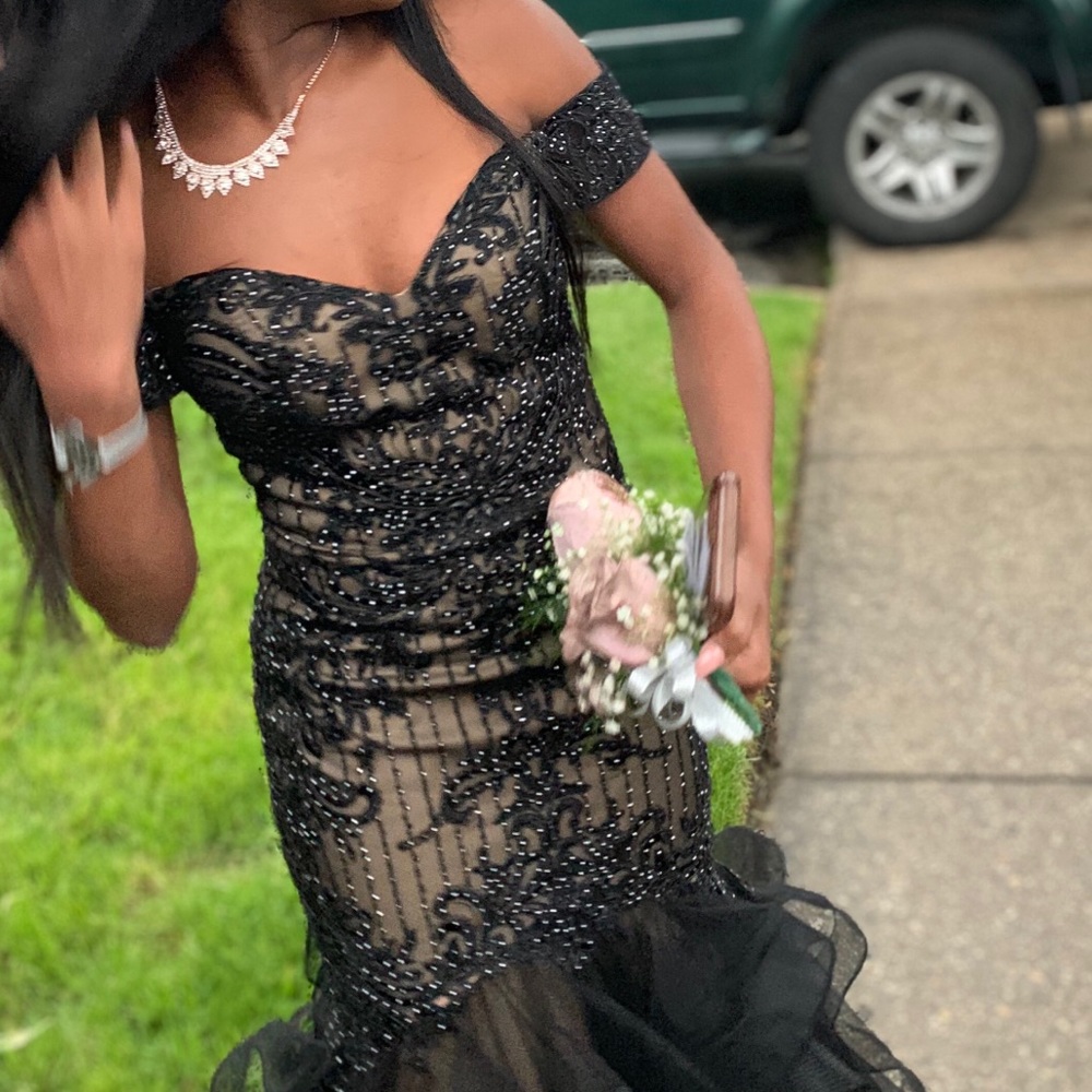 Black and Nude beaded tiered prom dress - Picture 2 of 8